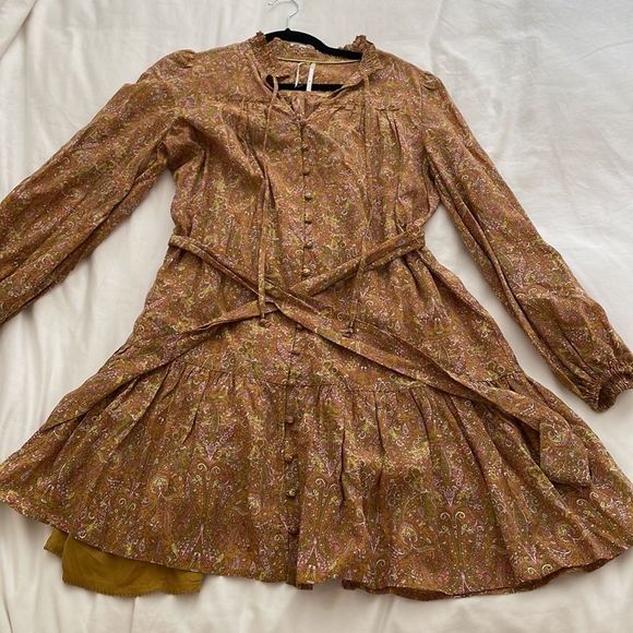 Anthropologie Calanthe Mini Belted Button Mini Shirtdress X-SMALL Gold - Picture 6 of 12